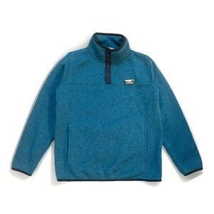 L.L.Bean Kid Sweater Fleece Pullover Sweater M 10-12 Blue Quarter Button Unisex